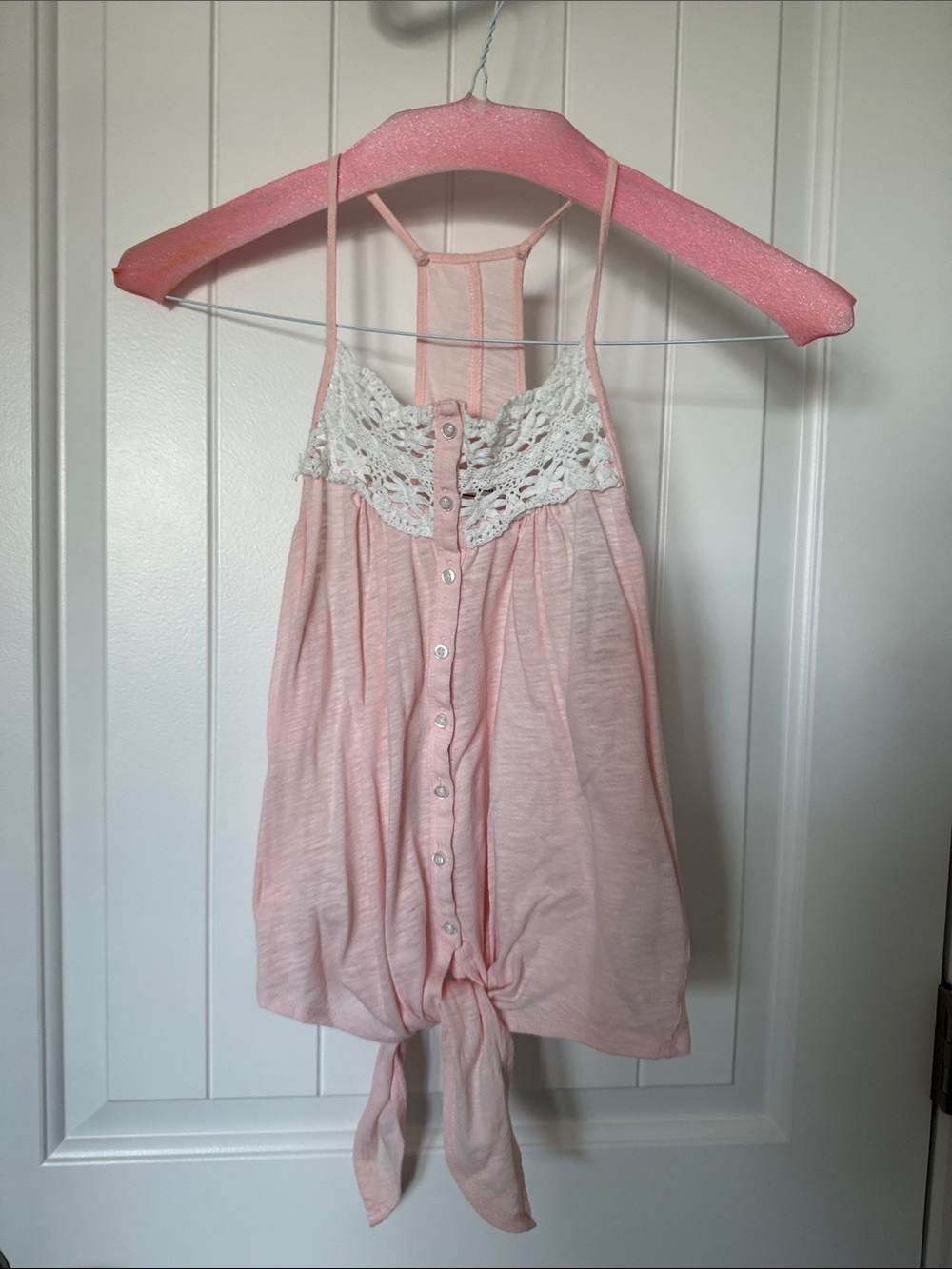 Abercrombie & Fitch Pale Pink Lace-Trim Button-Front Tie Cami